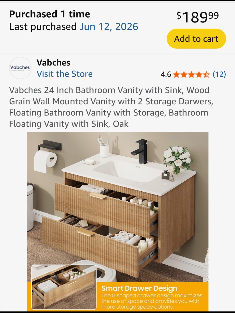 Amazon Essentials Oak-Finish Floating Bathroom Vanity with White Sink